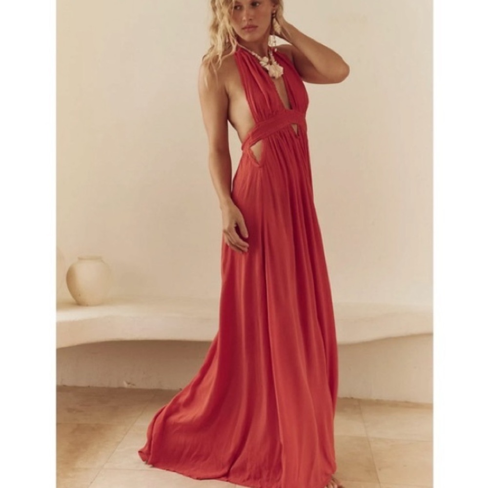 Free People Coral Maxi Halter Cutout Dress